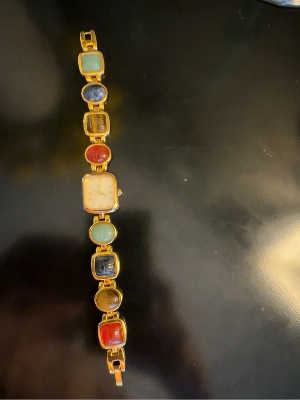 KJL Kenneth Jay Lane Genuine Gemstone Gold Tone Bracelet Watch Vintage